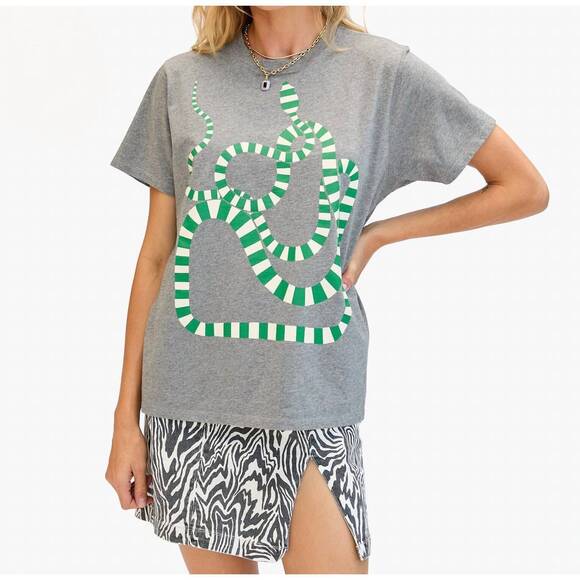 CLARE V. Tops - NEW CLARE V. original short sleeve tee in grey melange with green apple/ cream s